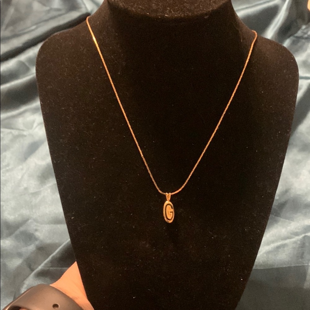 Gold Tone Givenchy Stamped G Initial Pendant Necklace